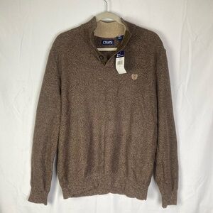 Chaps 1/4 Button Pullover Mock Sweater Mens Large Cotton Brown L/S Preppy NWT